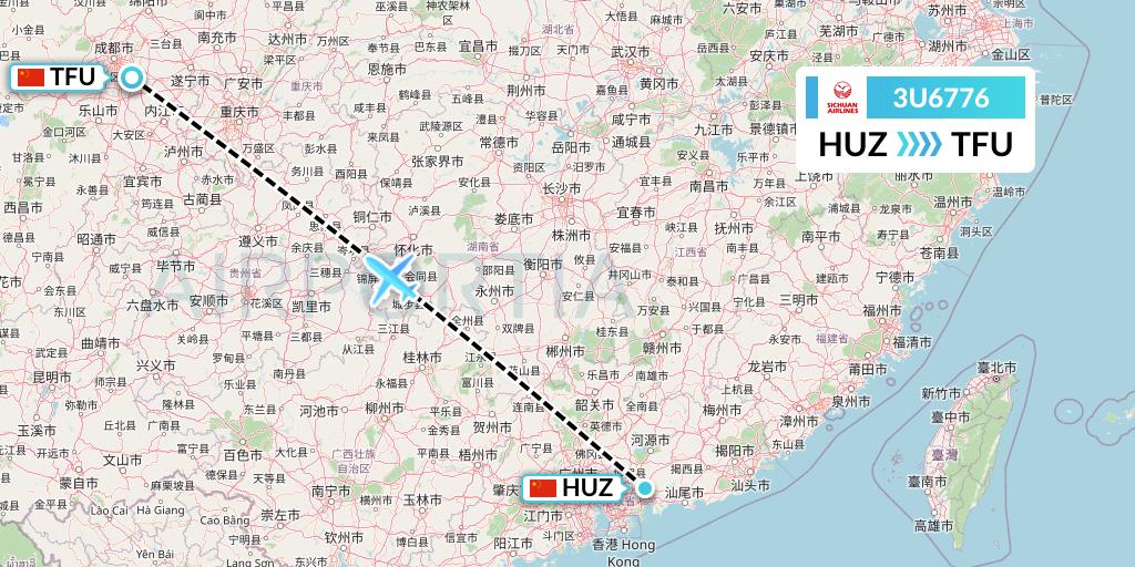 3U6776 Sichuan Airlines Flight Map: Huizhou to Chengdu