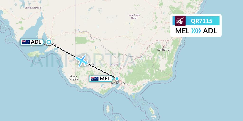 QR7115 Qatar Airways Flight Map: Melbourne to Adelaide