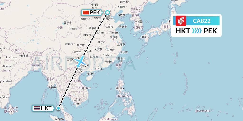 CA822 Air China Flight Map: Phuket to Beijing