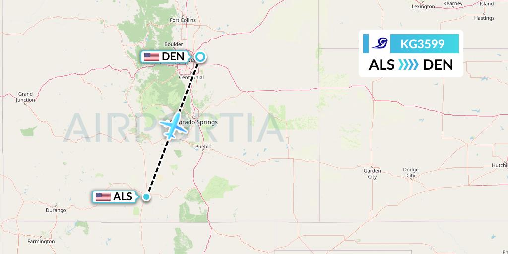 KG3599 Key Lime Air Flight Map: Alamosa to Denver