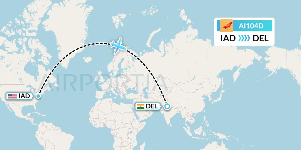 AI104D Air India Flight Map: Washington to Delhi