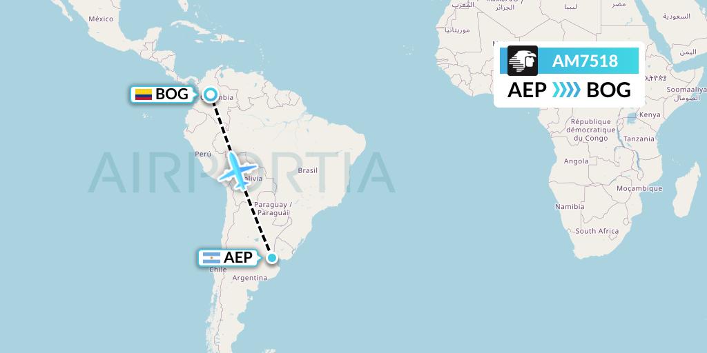 AM7518 Aeromexico Flight Map: Buenos Aires to Bogota