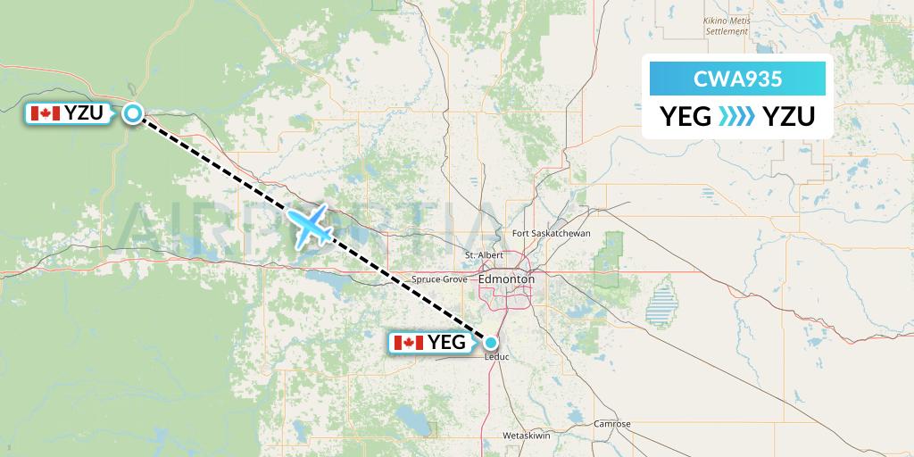 CWA935 Can West Corporate Air Charters Ltd. Flight Map: Edmonton to Whitecourt