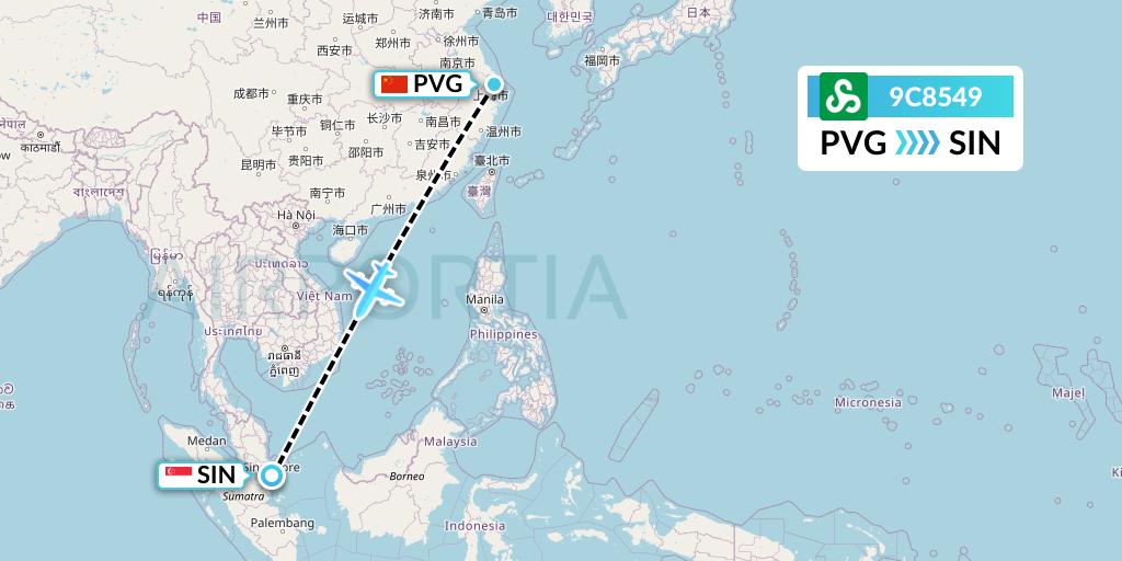 9C8549 Spring Airlines Flight Map: Shanghai to Singapore