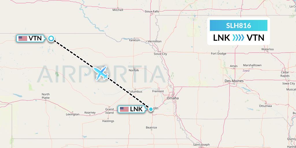 SLH816 Silverhawk Aviation Flight Map: Lincoln to Valentine