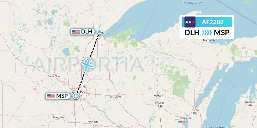 AF2202 Air France Flight Map: Duluth to Minneapolis
