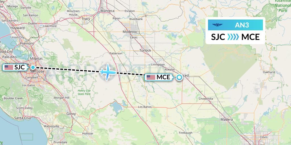 AN3 Advanced Air Flight Map: San Jose to Merced