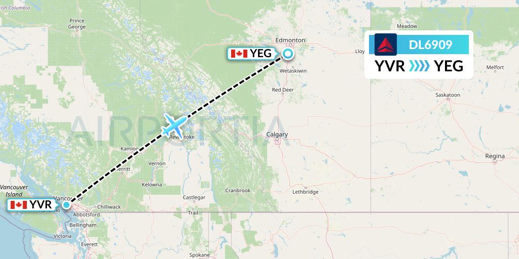 DL6909 Delta Air Lines Flight Map: Vancouver to Edmonton