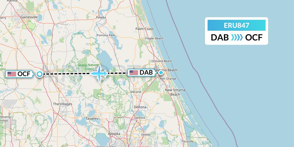 ERU847 Embry-riddle Aeronautical University Flight Map: Daytona Beach to Ocala