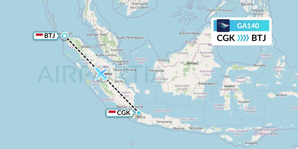 GA140 Garuda Indonesia Flight Map: Jakarta to Banda Aceh