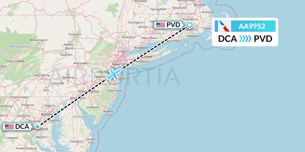 AA9952 American Airlines Flight Map: Washington to Providence