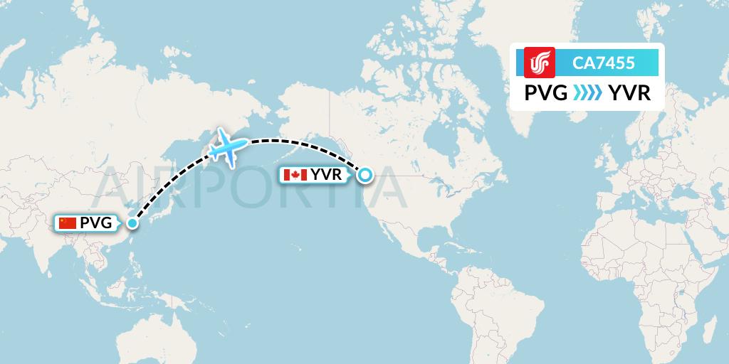 CA7455 Air China Flight Map: Shanghai to Vancouver