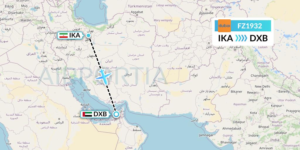 FZ1932 FlyDubai Flight Map: Tehran to Dubai