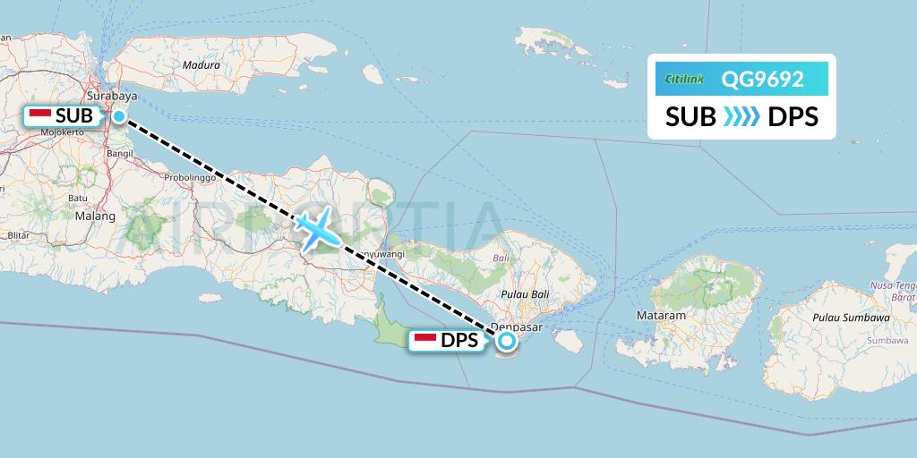 QG9692 Citilink Flight Map: Surabaya to Denpasar
