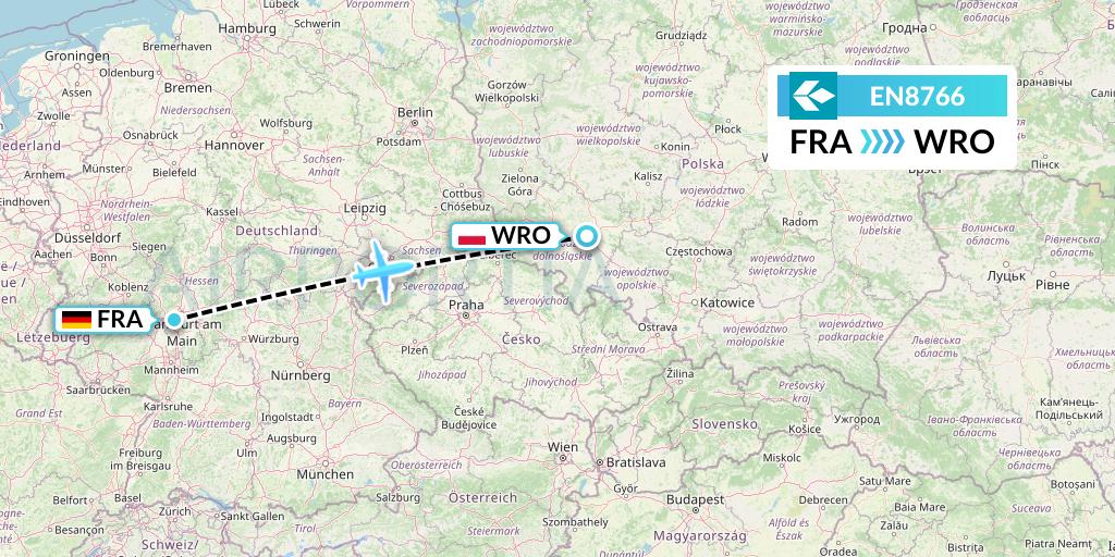 EN8766 Air Dolomiti Flight Map: Frankfurt to Wroclaw