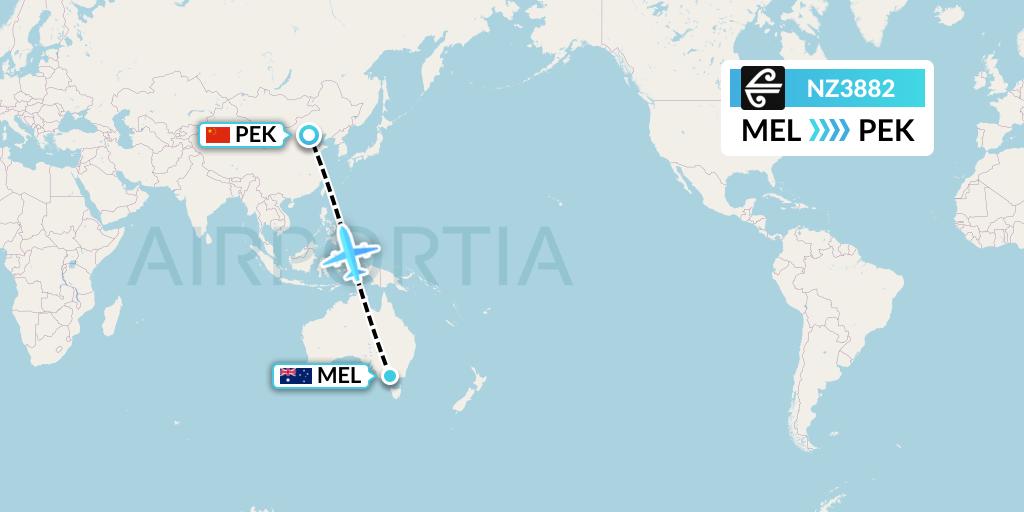 NZ3882 Air New Zealand Flight Map: Melbourne to Beijing