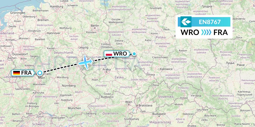 EN8767 Air Dolomiti Flight Map: Wroclaw to Frankfurt