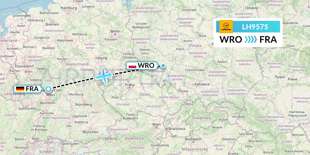 LH9575 Lufthansa Flight Map: Wroclaw to Frankfurt