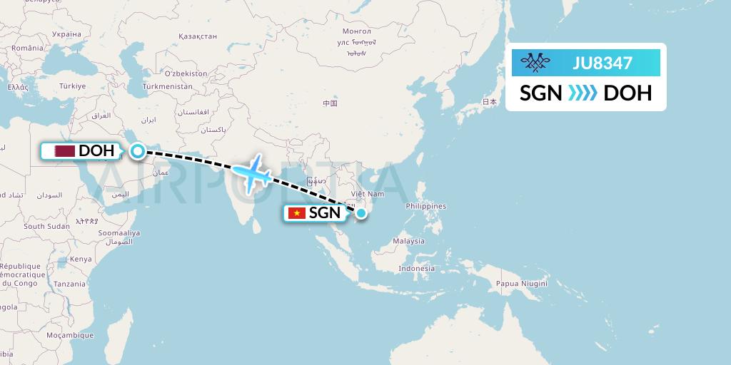 JU8347 AirSERBIA Flight Map: Ho Chi Minh City to Doha
