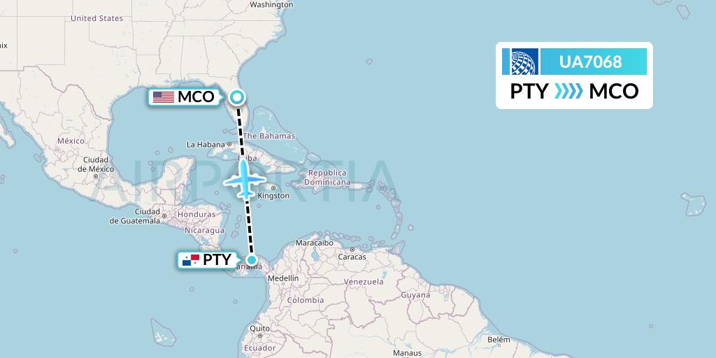 UA7068 United Airlines Flight Map: Panama City to Orlando