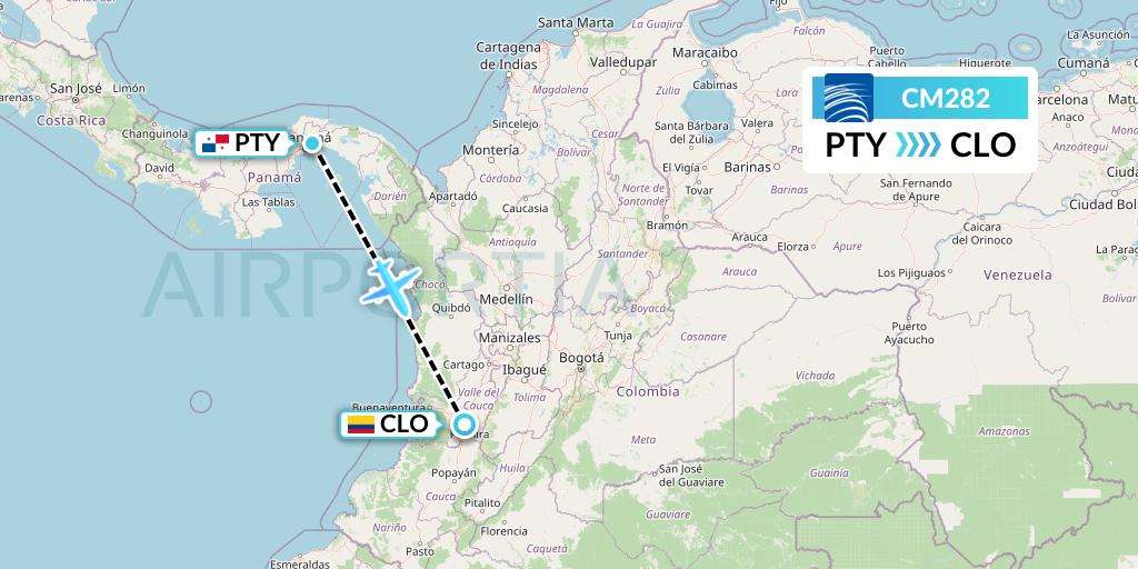 CM282 Copa Airlines Flight Map: Panama City to Cali