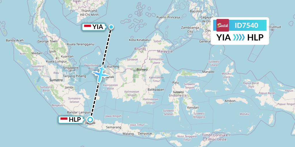 ID7540 Batik Air Flight Map: Yogyakarta to Jakarta