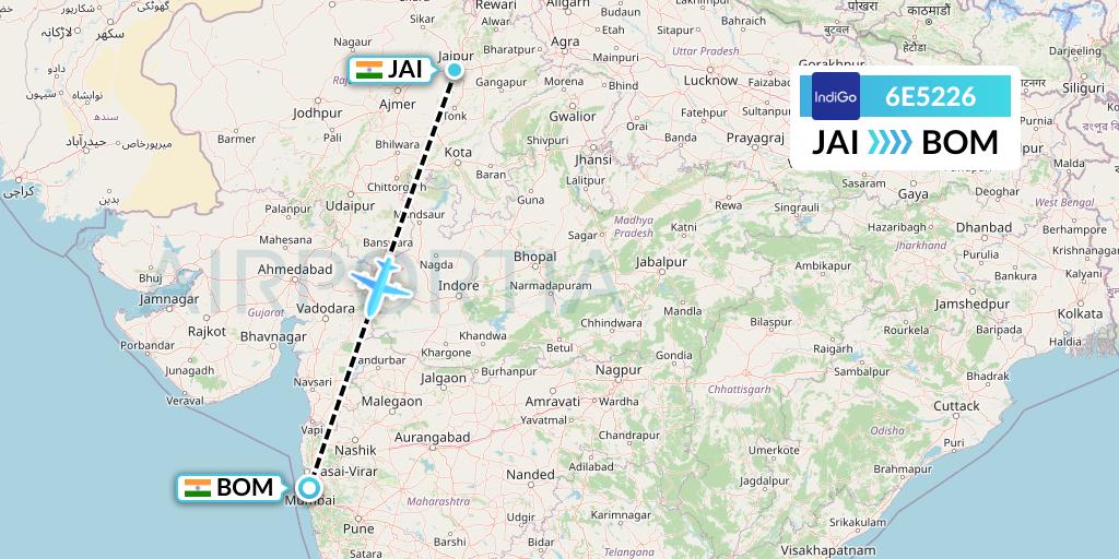 6E5226 IndiGo Airlines Flight Map: Jaipur to Mumbai