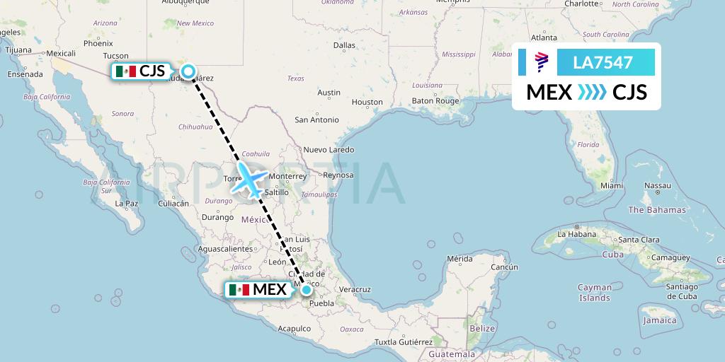 LA7547 LAN Airlines Flight Map: Mexico City to Ciudad Juarez