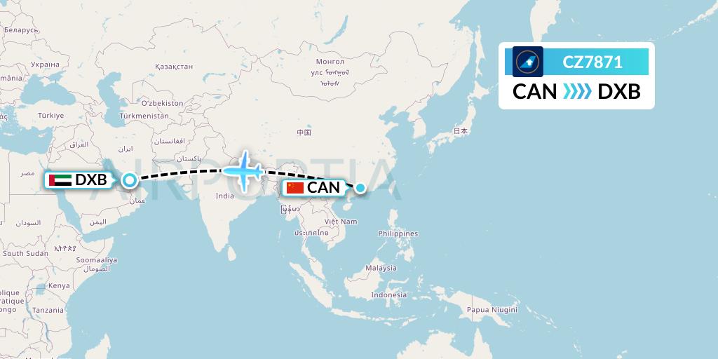 CZ7871 China Southern Airlines Flight Map: Guangzhou to Dubai