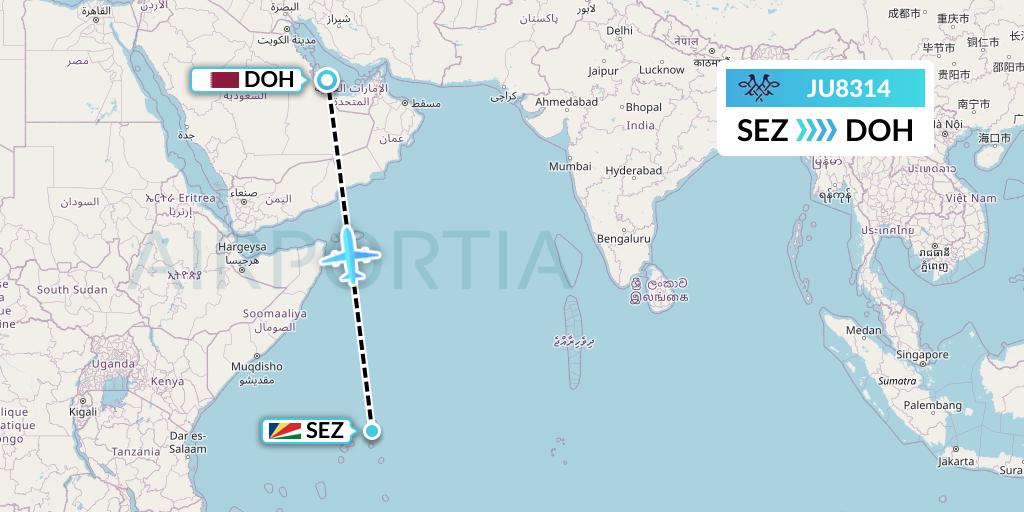 JU8314 AirSERBIA Flight Map: Victoria to Doha
