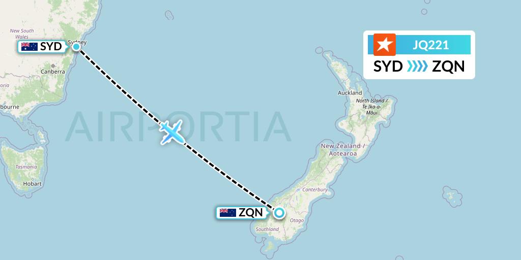 JQ221 Jetstar Airways Flight Map: Sydney to Queenstown