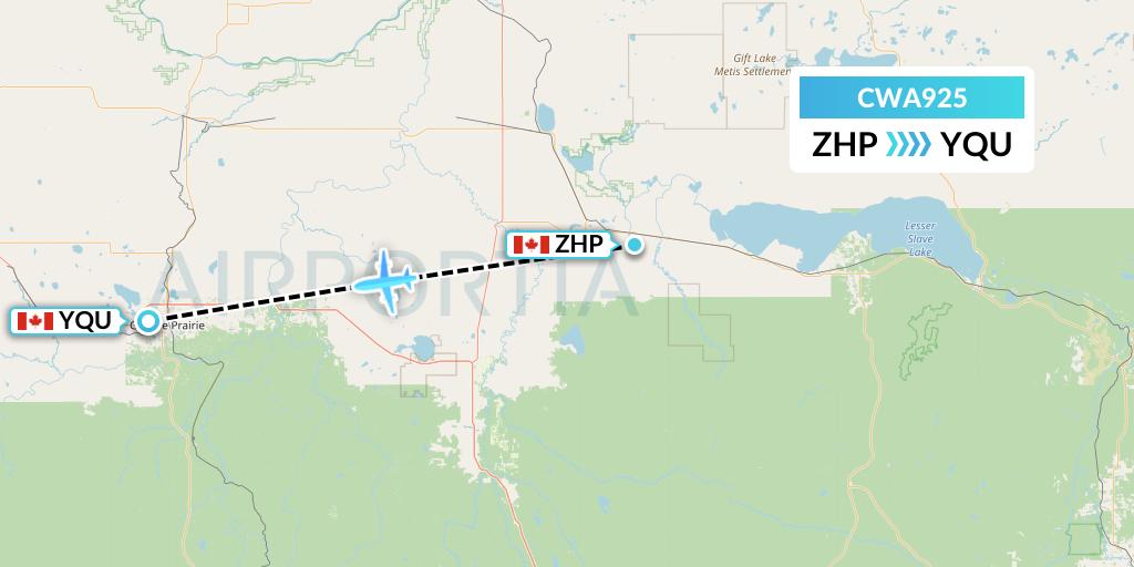 CWA925 Can West Corporate Air Charters Ltd. Flight Map: High Prairie to Grande Prairie