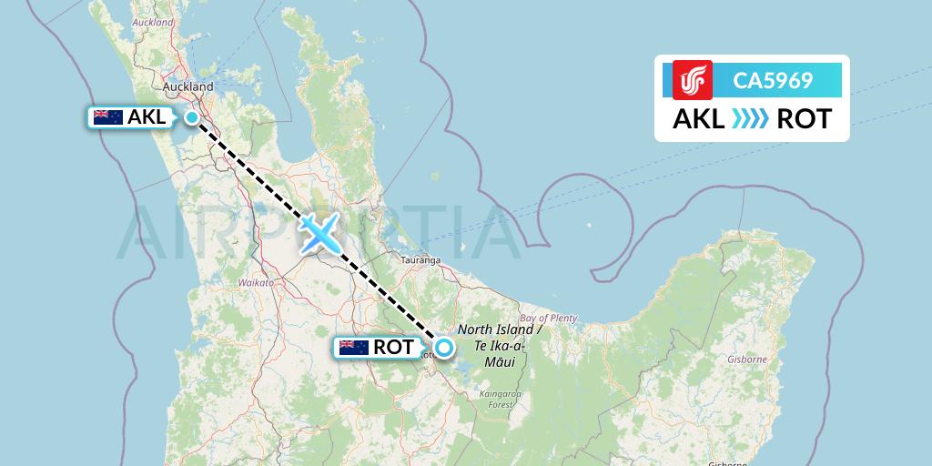 CA5969 Air China Flight Map: Auckland to Rotorua