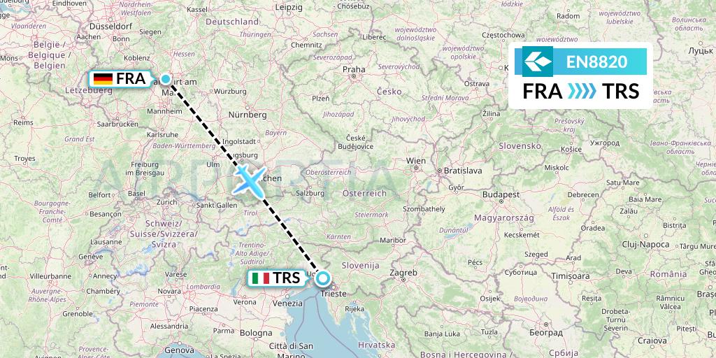 EN8820 Air Dolomiti Flight Map: Frankfurt to Trieste