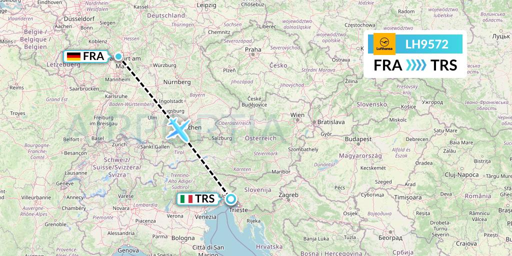 LH9572 Lufthansa Flight Map: Frankfurt to Trieste