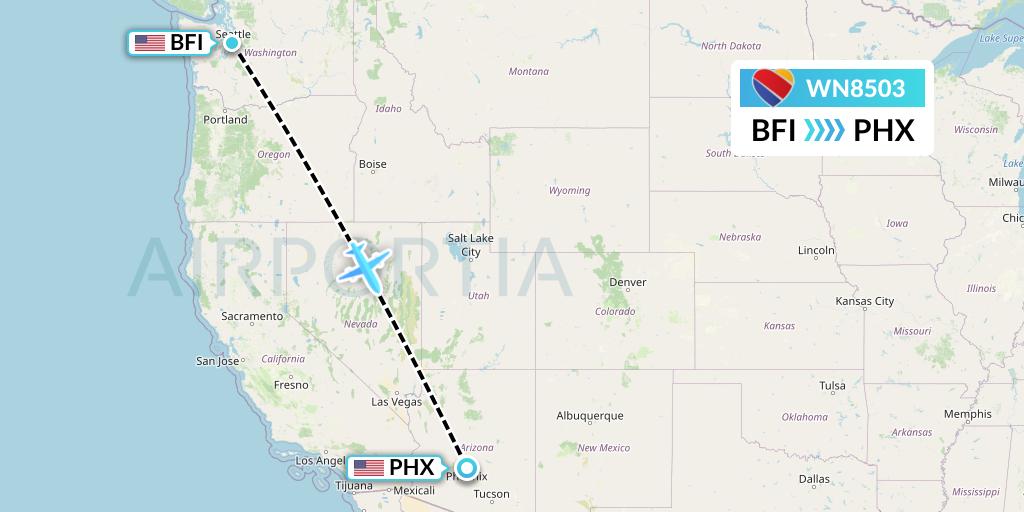 WN8503 Southwest Airlines Flight Map: Seattle to Phoenix