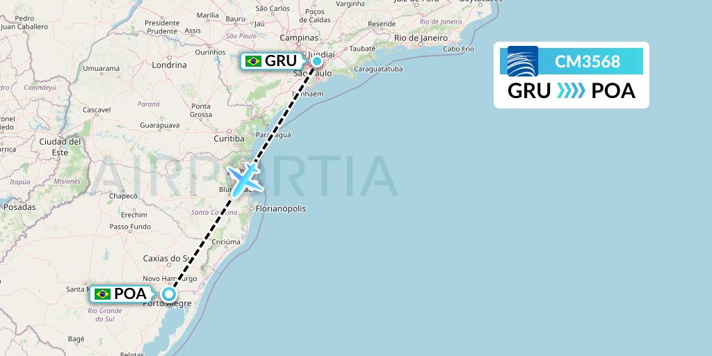 CM3568 Copa Airlines Flight Map: Sao Paulo to Porto Alegre