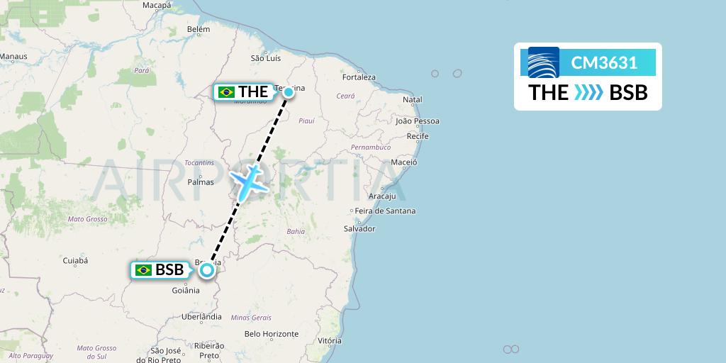 CM3631 Copa Airlines Flight Map: Teresina to Brasilia