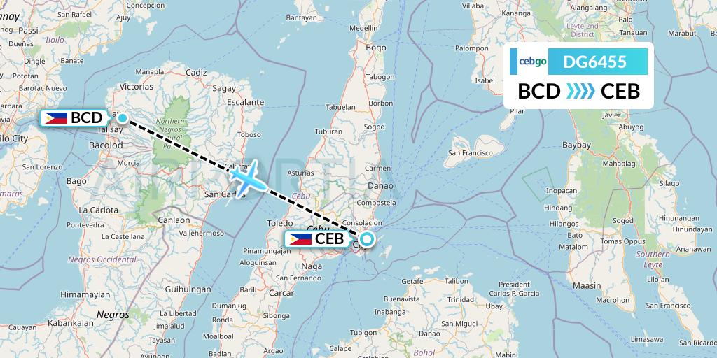 DG6455 Cebgo Flight Map: Bacolod City to Cebu