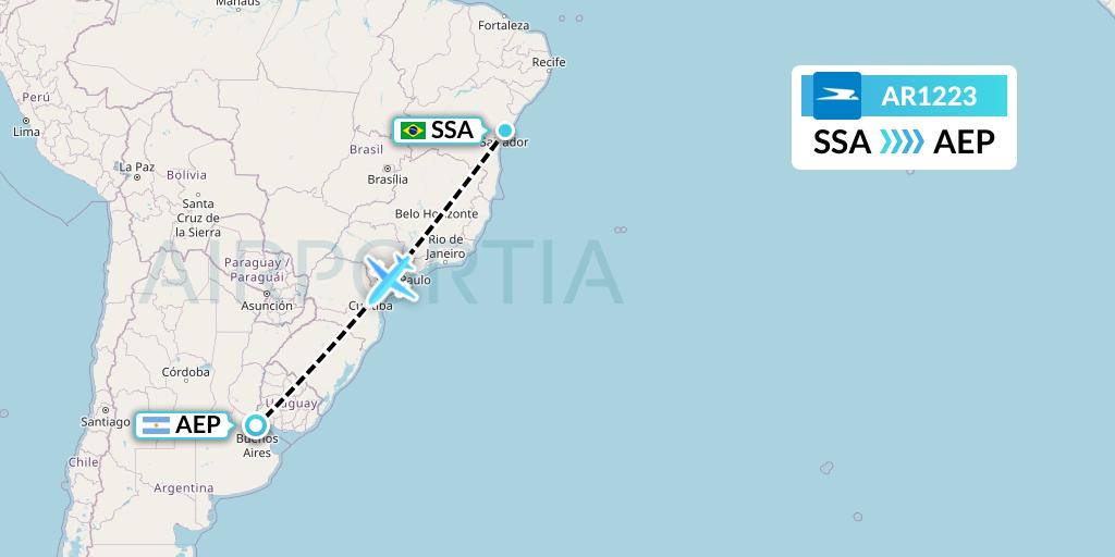AR1223 Aerolineas Argentinas Flight Map: Salvador to Buenos Aires
