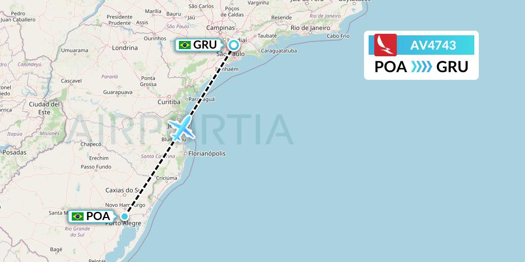 AV4743 Avianca Flight Map: Porto Alegre to Sao Paulo