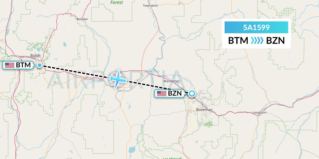 5A1599 Alpine Air Express Flight Map: Butte to Bozeman