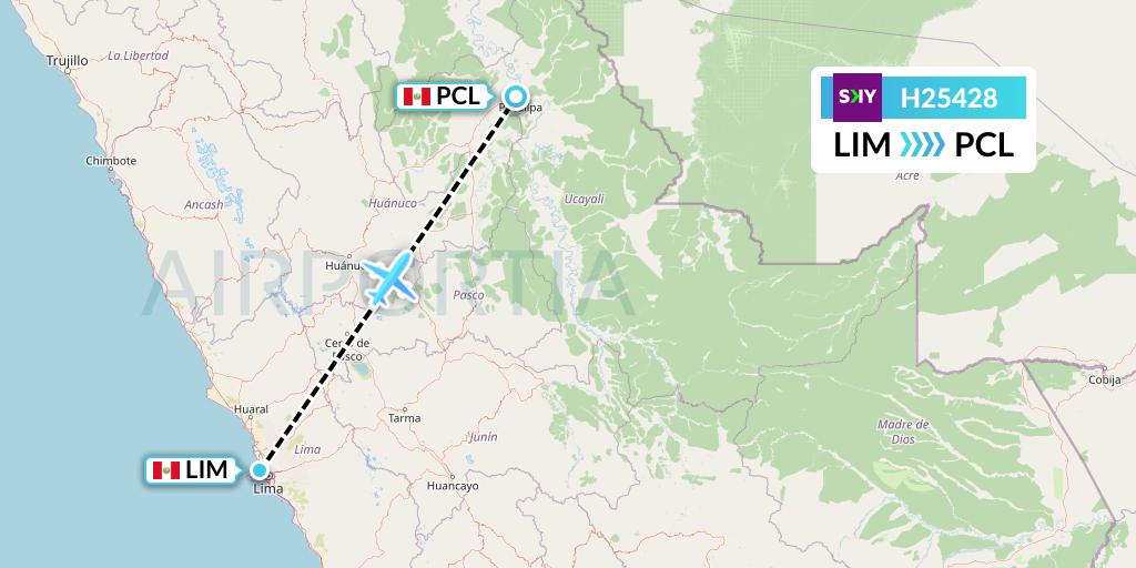 H25428 Sky Airline Flight Map: Lima to Pucallpa