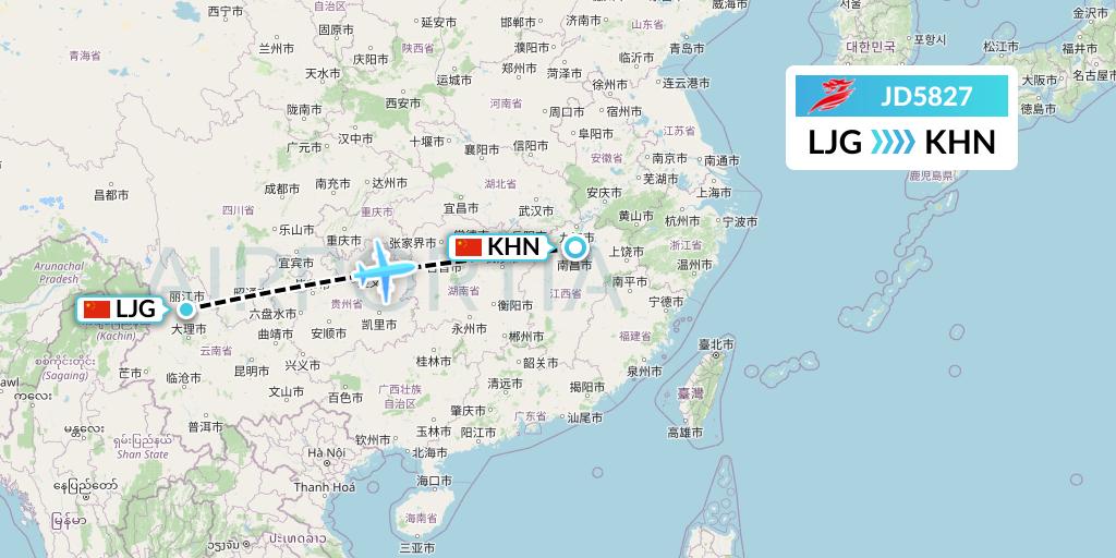 JD5827 Capital Airlines Flight Map: Lijiang to Nanchang
