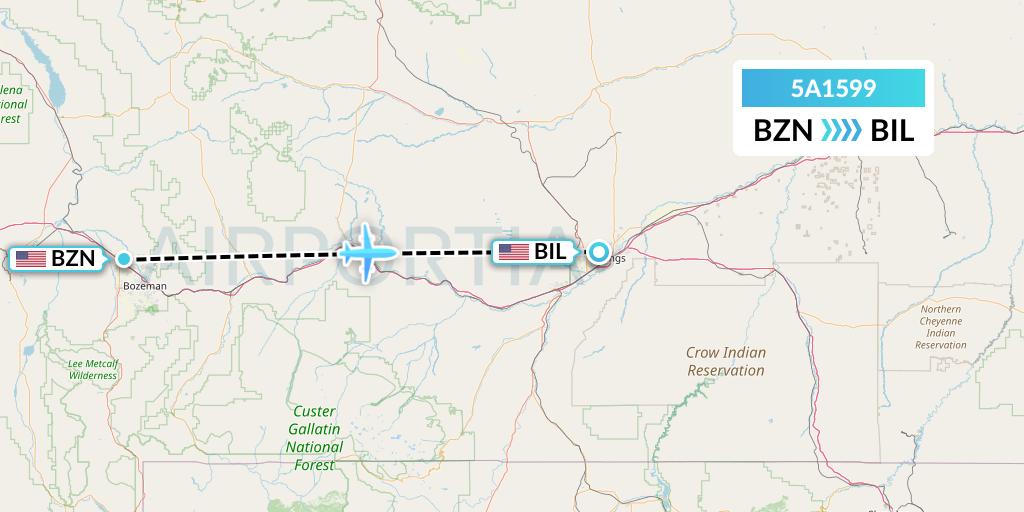 5A1599 Alpine Air Express Flight Map: Bozeman to Billings