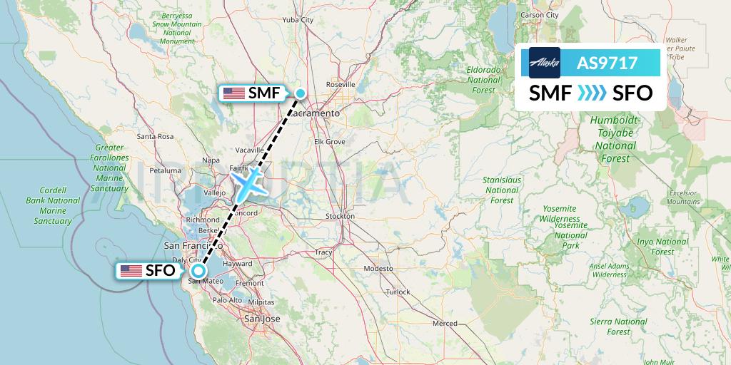AS9717 Alaska Airlines Flight Map: Sacramento to San Francisco