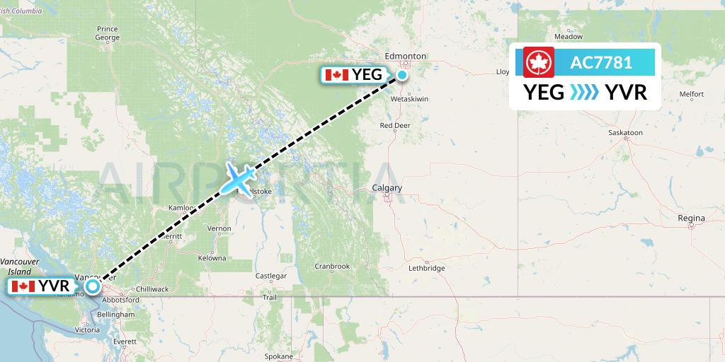 AC7781 Air Canada Flight Map: Edmonton to Vancouver