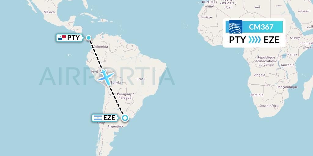 CM367 Copa Airlines Flight Map: Panama City to Buenos Aires
