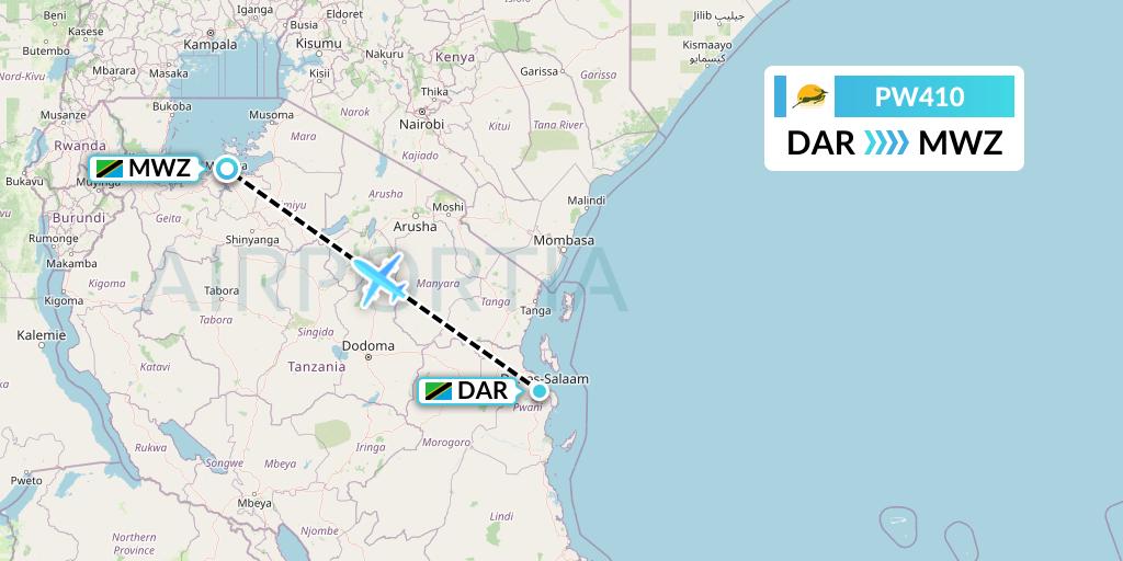 PW410 Precision Air Flight Map: Dar-es-Salaam to Mwanza