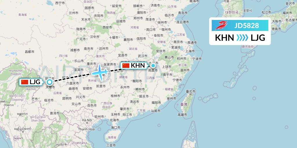 JD5828 Capital Airlines Flight Map: Nanchang to Lijiang